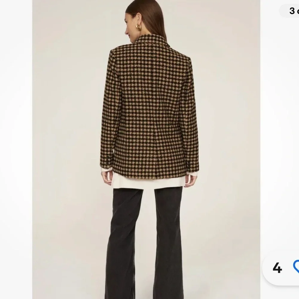 Blank NYC Book Club Houndstooth Double-Breasted Oversized Blazer Tan Black SZ S